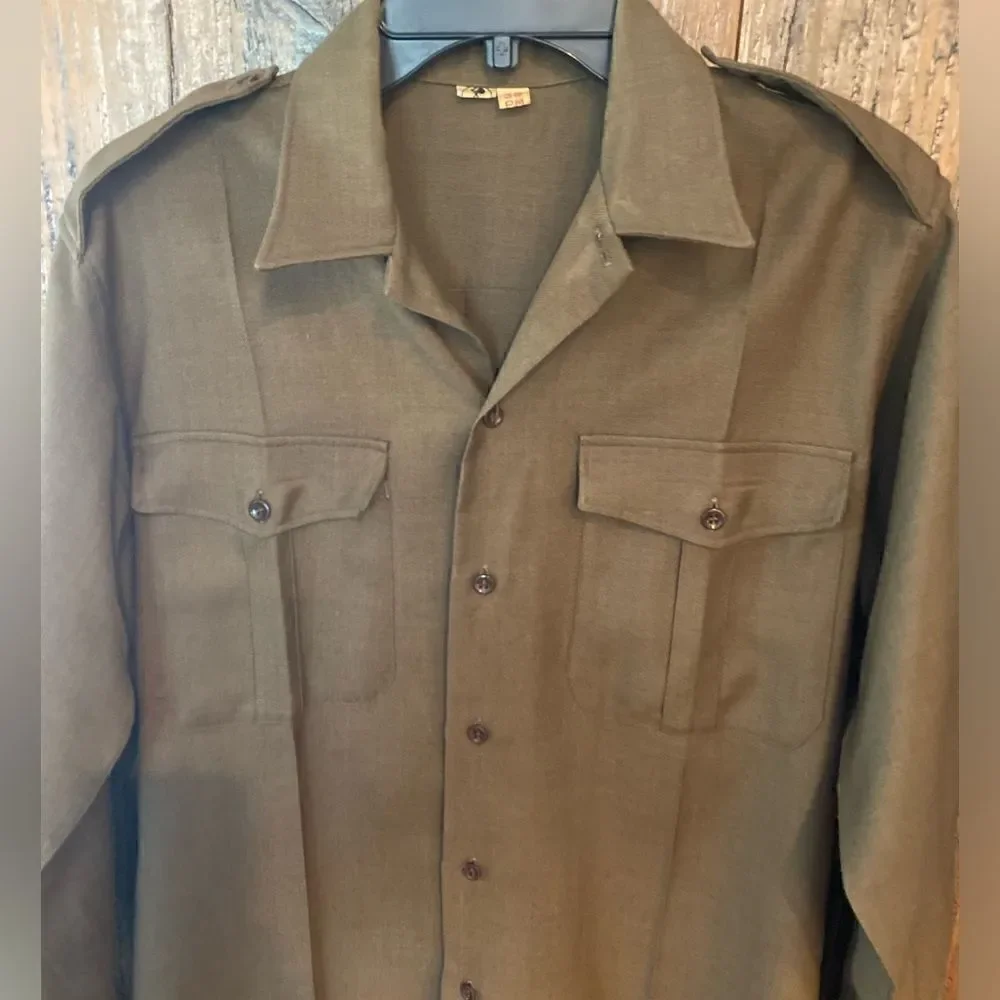 Military Army Green Outdoor Camping Wool Blend Heavy Long Sleeve Collar Shirts